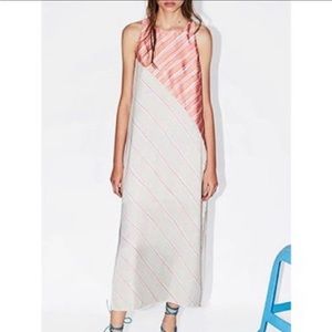 Zara Satin Peach and Crean Stripes Dress, Size Small